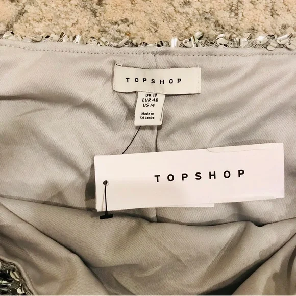 Topshop silver sequined midi length skirt. Size 14. NWT. In pristine condition. - Picture 7 of 9